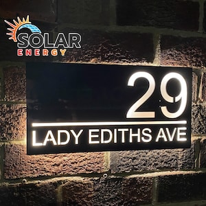 Solar Powered Front Door House Sign, LED Backlit Option With Photocell