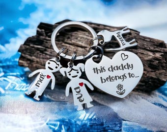 Personalised Family Keychain, Custom Keyring, Engraved Gift For Dad, Father’s Day Personalised Present