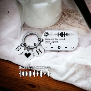 Music QR Code, Custom Engraved Keychain, Song Keyring.