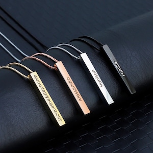 Personalised Engraved Rectangle Bar Necklace, Custom Name Jewellery, Named Pendant