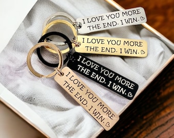 Personalised Titanium Keychain: I Love You More, Laser Etched Valentine's Gift