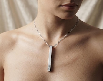 Custom Bar Necklace, Engraved 304 Stainless Steel Pendant