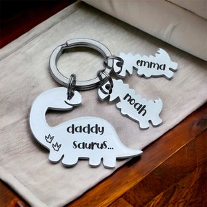 Daddy Saurus Rectangle Polished Personalised Keychain. Fathers Day Gift, The Perfect Gift For Dad. Daddy Keyring