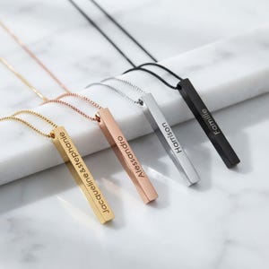 Personalised Engraved Rectangle Bar Necklace, Custom Name Jewellery, Named Pendant