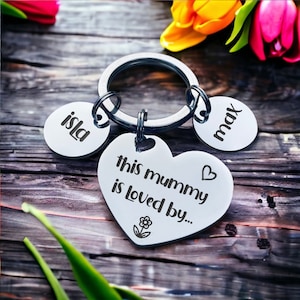 This mummy is loved by... Heart Polished Personalised Keychain, Mothers Day Gift.