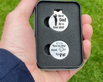 Personalised Golf Ball Hat Clip & Markers Set, Custom Golfer Accessories for Dad, Grandad