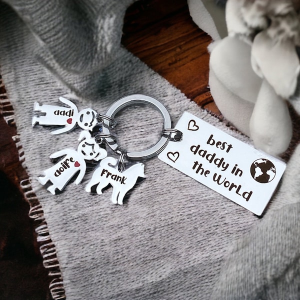 Best Daddy in the world... Rectangle Polished Personalised Keychain. Fathers Day Gift, The Perfect Gift For Dad. Daddy Keyring