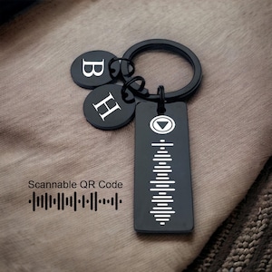 Personalised Music QR Code Keyring, Custom Engraved Keychain
