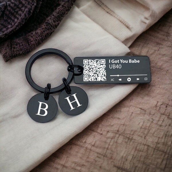 Music Or YouTube QR Code, Custom Engraved, Song Or Video link Keyring.