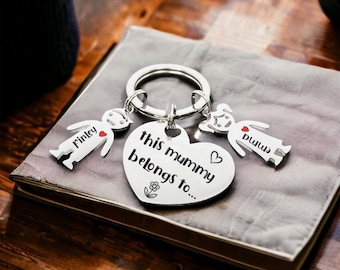 Custom Heart Personalised Keyring, Christmas Keychain  Stocking Filler or Mothers Day Gift.