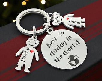 Personalised Daddy Keyring, Engraved Keychain Fathers Day for Dad,