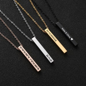 Personalised Rectangle Bar Rolo Chian Necklace With Smooth Polished Finish. Name Necklace For Men Or Woman