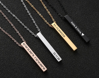 Personalised Rectangle Bar Rolo Chian Necklace With Smooth Polished Finish. Name Necklace For Men Or Woman