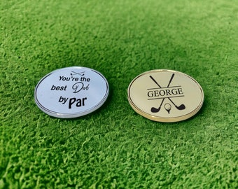 Personalised Stainless Steel Gold or Silver Golf Ball Marker