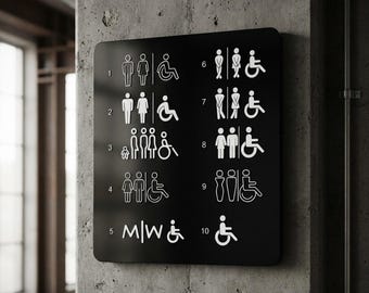 Toilet Door Sign, Male, Female, Disabled  | Restroom Plaque | Gender Neutral, WC signage
