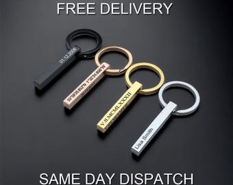 Personalised Gifts, Engraved Bar Keyring, Custom Keychain, Personalised Gift for Him or Her