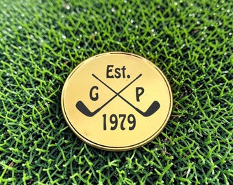 Personalised Gift Golf Ball Marker,  Steel with Gold or Silver Finish