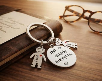 Family Keyring, Personalised Stainless Steel With Child Name Charms