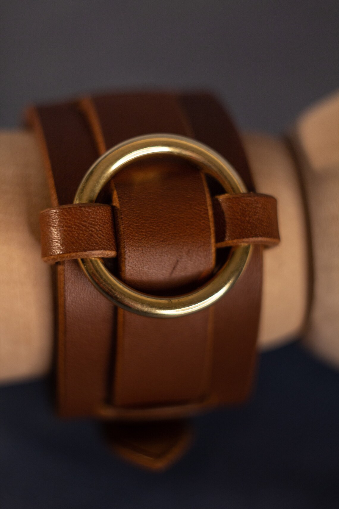 Adjustable leather brown wide cuff bracelet with solid brass Etsy