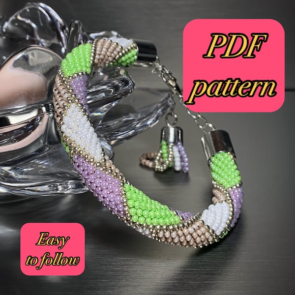 Bead Crochet bracelet pattern, PDF file bracelet, Bead crochet geometric print rope, DIY, Easy to follow pattern