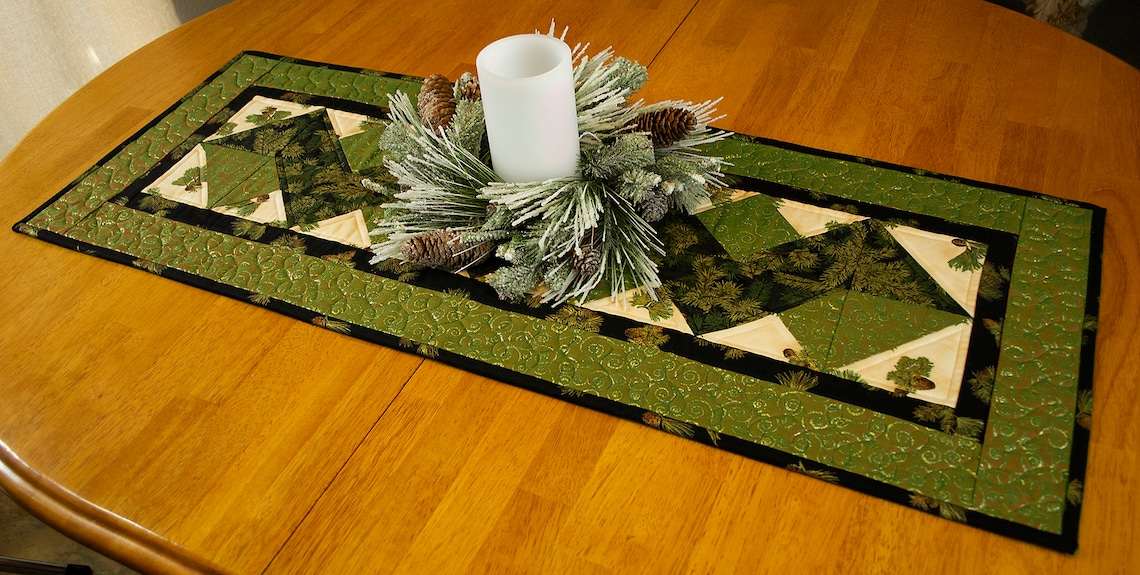 CHRISTMAS/ WINTER/ Table runner/Handmade/ Quilted/ Pine/ olive Etsy