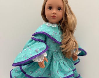 18 inch doll OOAK 1860s dress with pagoda sleeves