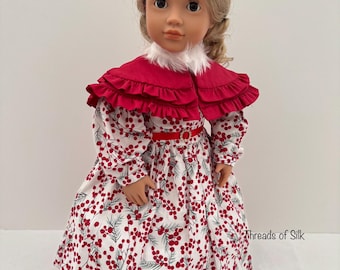 18 inch doll 1830s winter berry dress with caplet