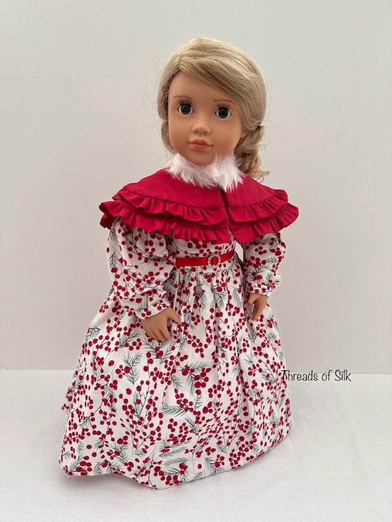 18 inch doll 1830s winter berry dress with caplet