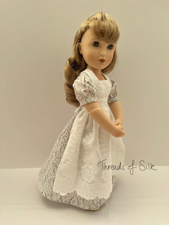 Regency Cotton Lawn Gown with Embroidered Apron – For 16‑Inch Dolls