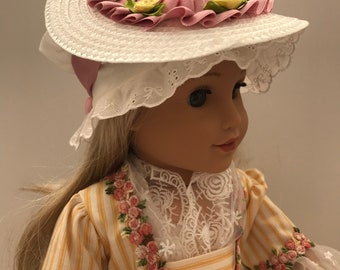 18 inch doll Williamsburg style hat and mop cap