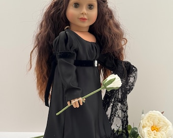 Regency Mourning Dress with Lace Veil – For 18‑Inch Dolls
