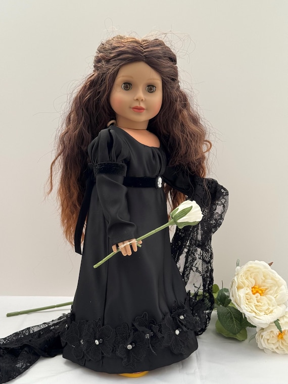 Regency Mourning Dress with Lace Veil – For 18‑Inch Dolls