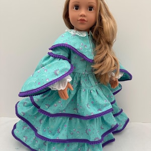 18 inch doll OOAK 1860s dress with pagoda sleeves