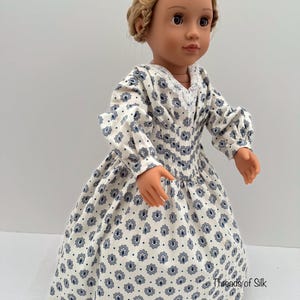 18 inch doll fan front dress c.1840