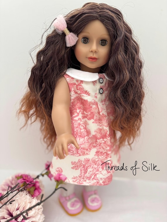 18 Inch Doll Dress – Dior-Esque A-Line, Rose & Hubble Cotton, Limited Run Couture