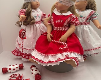 18 inch doll festive dress and apron set.