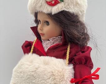 18 inch doll silk and faux fur hat and muff set.