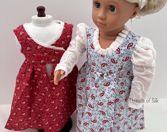 18 inch doll Regency dress with pinafore