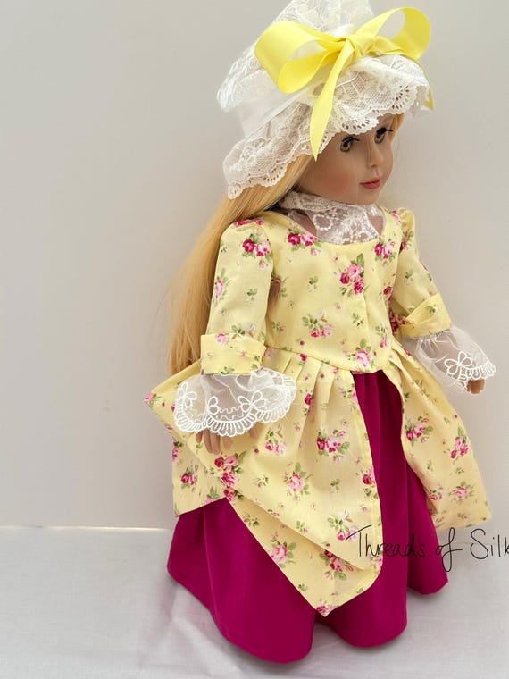 18 inch doll yellow floral Georgian dress