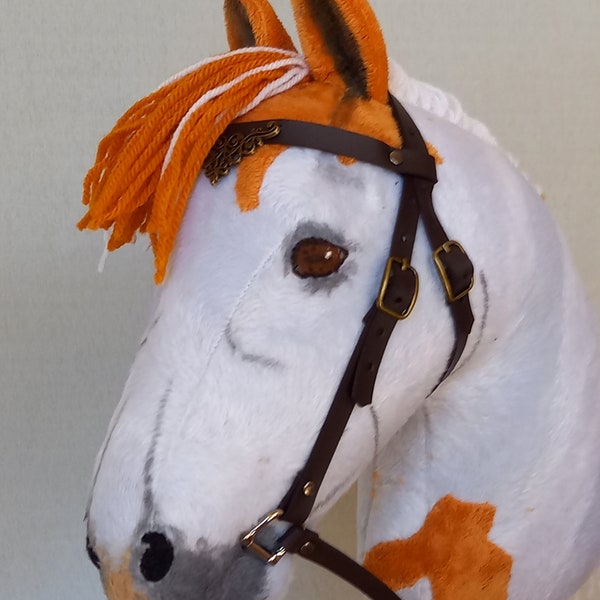 Hobby horse, hobby horse "Quarter", white and piebald, with brown eyes, with an open mouth, incl. bridle