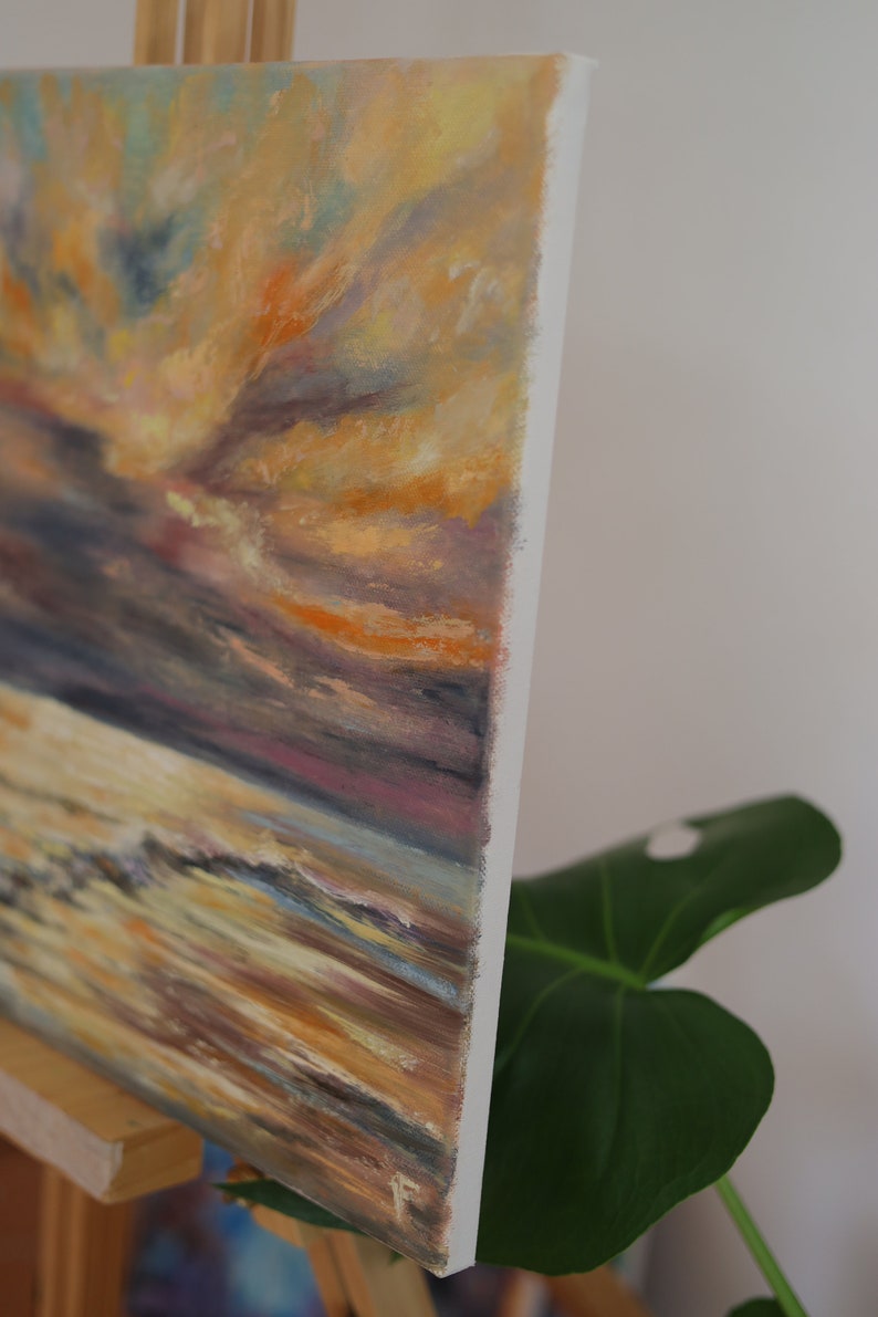 Soft Colors Sunset Ocean Painting Oil on Canvas Seascape 16 by 16 in ...