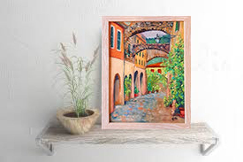 Medieval Street of Italy Painting Original Oil Painting On Hardboard Italian Cityscape Size 8 by 12 Inches Wall Art Home Decor 20x30 cm