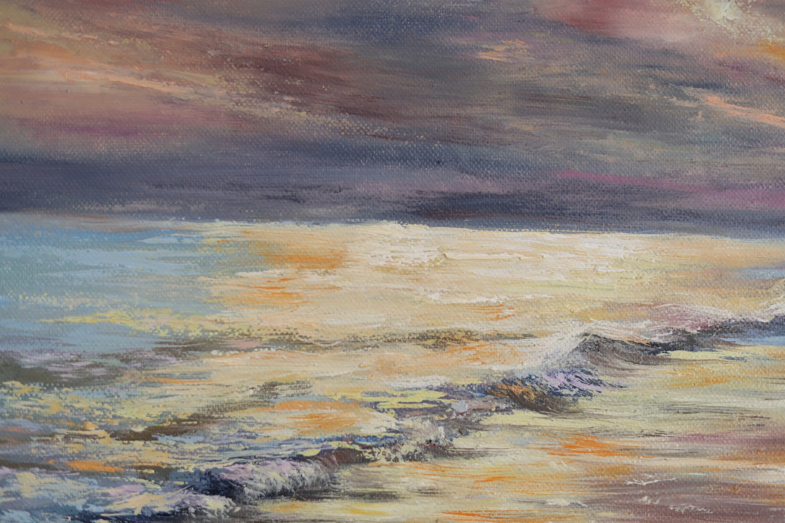Soft Colors Sunset Ocean Painting Oil on Canvas Seascape 16 by 16 in ...