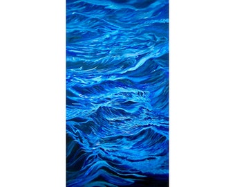 Deep Blue Ocean Water Painting Abstract Original Acrylic Artwork 80 By 40 Cm / 31.5 By 16 Inches Canvas Wall Art By Filipchenko V.