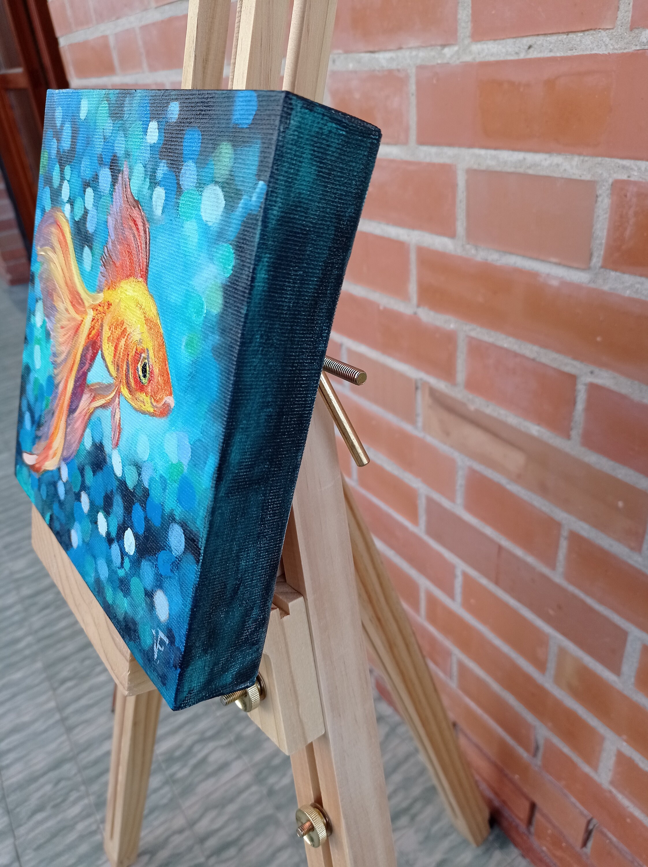 金魚のオリジナル絵画、抽象的な魚のアートワーク、3D