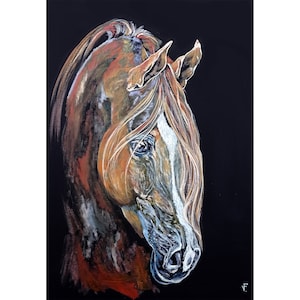 Brown Horse Animal Painting Original Artwork Oil On Canvas Panel 20 by 27.5 Inches/ 50 by 70 cm Wall Art Animal Portrait By Filipchenko V.