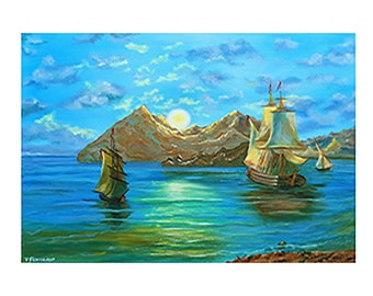 Ship Painting Seascape Handmade Original Painting Oil On Canvas 20 by 27.5 iches (50 by 70 cm) Fine Art Home Decor