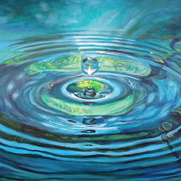 Drop Of Water Painting Original Art Water Reflection Modern Painting On 3D Canvas Photorealistic Wall Art By Filipchenko V.