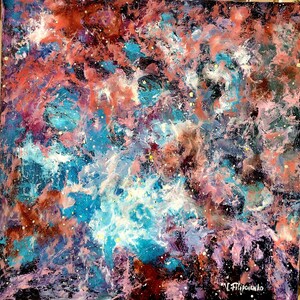 Universe Abstract Painting Original Oil Artwork 16.3&quot; by 16.3&quot; Inches (41,5 by 41,5 cm) Handmade Painting Wall Art Home Decor