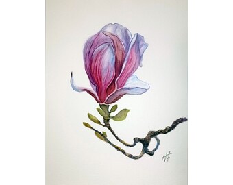 Magnolia Floral Painting Watercolor 100% Handmade Painting 28,5 by 21 cm/ 11 by 8.2 inches Wall Art Home Decor By Viktoriya Filipchenko.